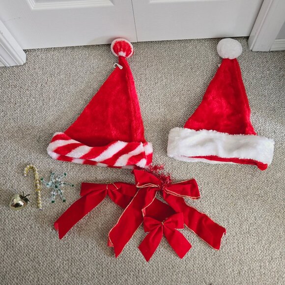NEW Christmas Santa Hat Ribbon Bow Ornaments - Picture 1 of 2